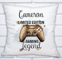 Load image into Gallery viewer, Personalised Gamer Game Cushion, Console, PS Station, X, Blue, Red or Gold - Christmas Gift - fully customisable
