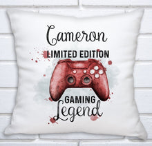 Load image into Gallery viewer, Personalised Gamer Game Cushion, Console, PS Station, X, Blue, Red or Gold - Christmas Gift - fully customisable
