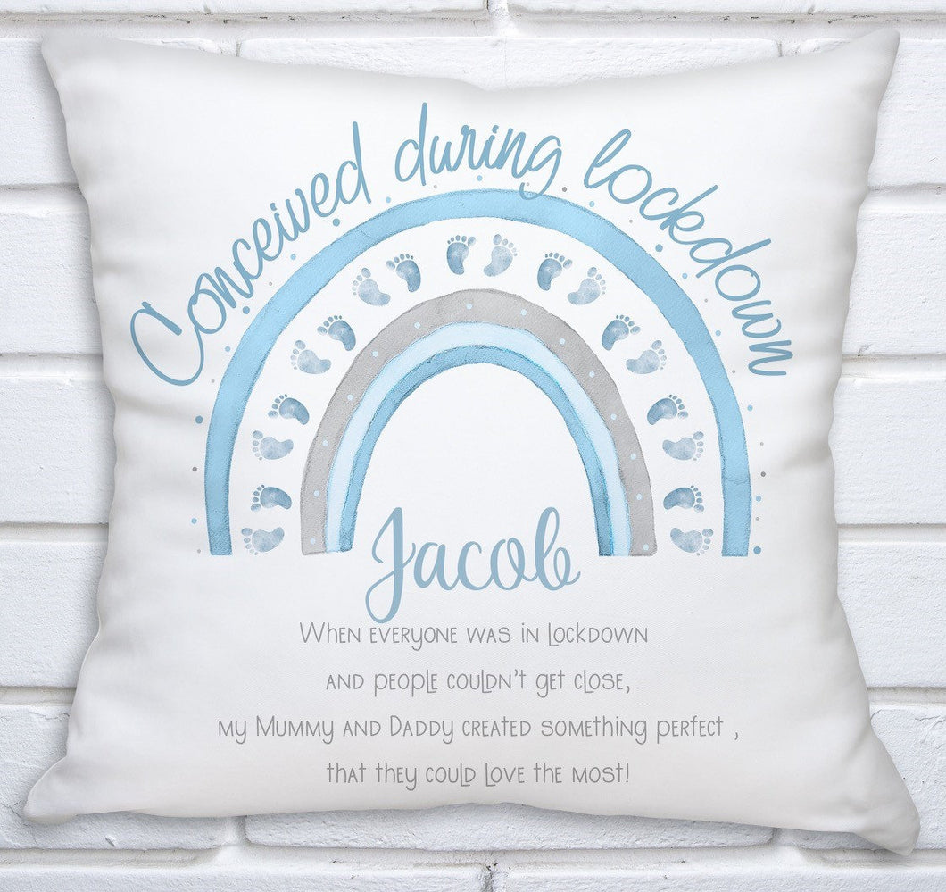 Personalised 'Conceived during lockdown' Cushion, Baby Gift, Birth, Boy or Girl - Christmas Gift - fully customisable