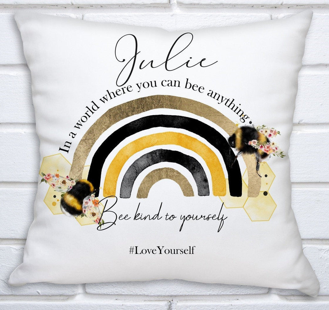 Personalised 'Bee Kind to Yourself' Cushion, Lockdown present, ideal- Christmas Gift - fully customisable