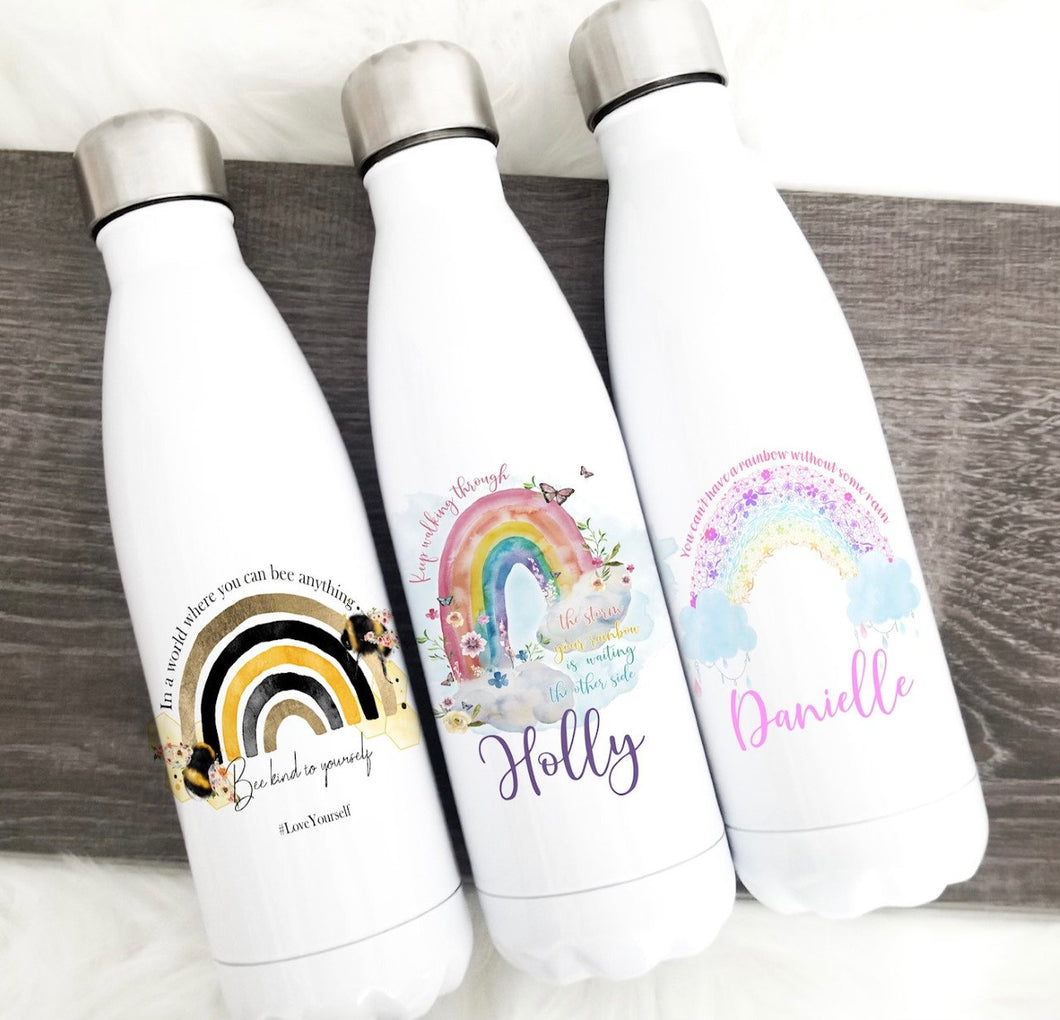 Personalised 500ml Insulated Bottles, Lockdown present, ideal - Christmas Gift - fully customisable, rainbow, gamer, bee kind