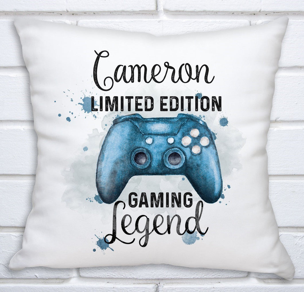 Personalised Gamer Game Cushion, Console, PS Station, X, Blue, Red or Gold - Christmas Gift - fully customisable