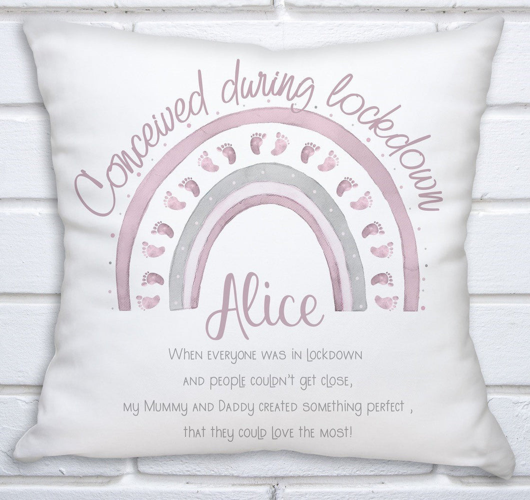 Personalised 'Conceived during lockdown' Cushion, Baby Gift, Birth, Boy or Girl - Christmas Gift - fully customisable